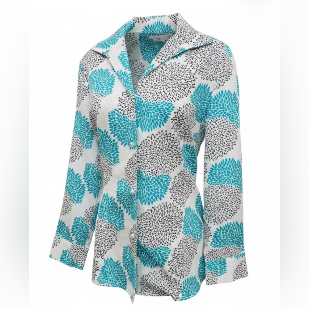 Patty Kim Women’s M 100% Cotton Floral Button Front Long Sleeve Blouse